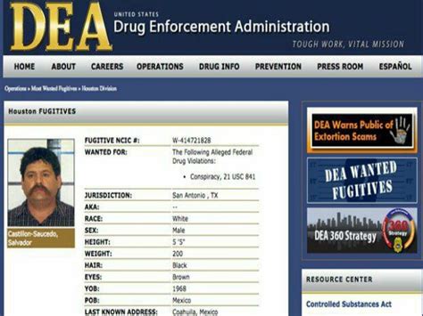 EDT (2205 GMT) From staff and wire reports. . Dea most wanted texas